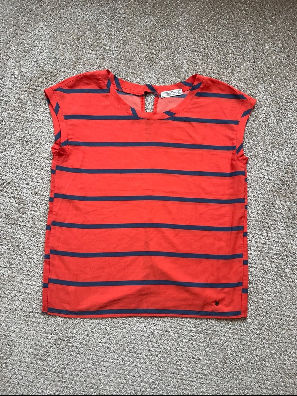 Abercrombie & Fitch Orange and Navy Stripe Short Sleeve Top